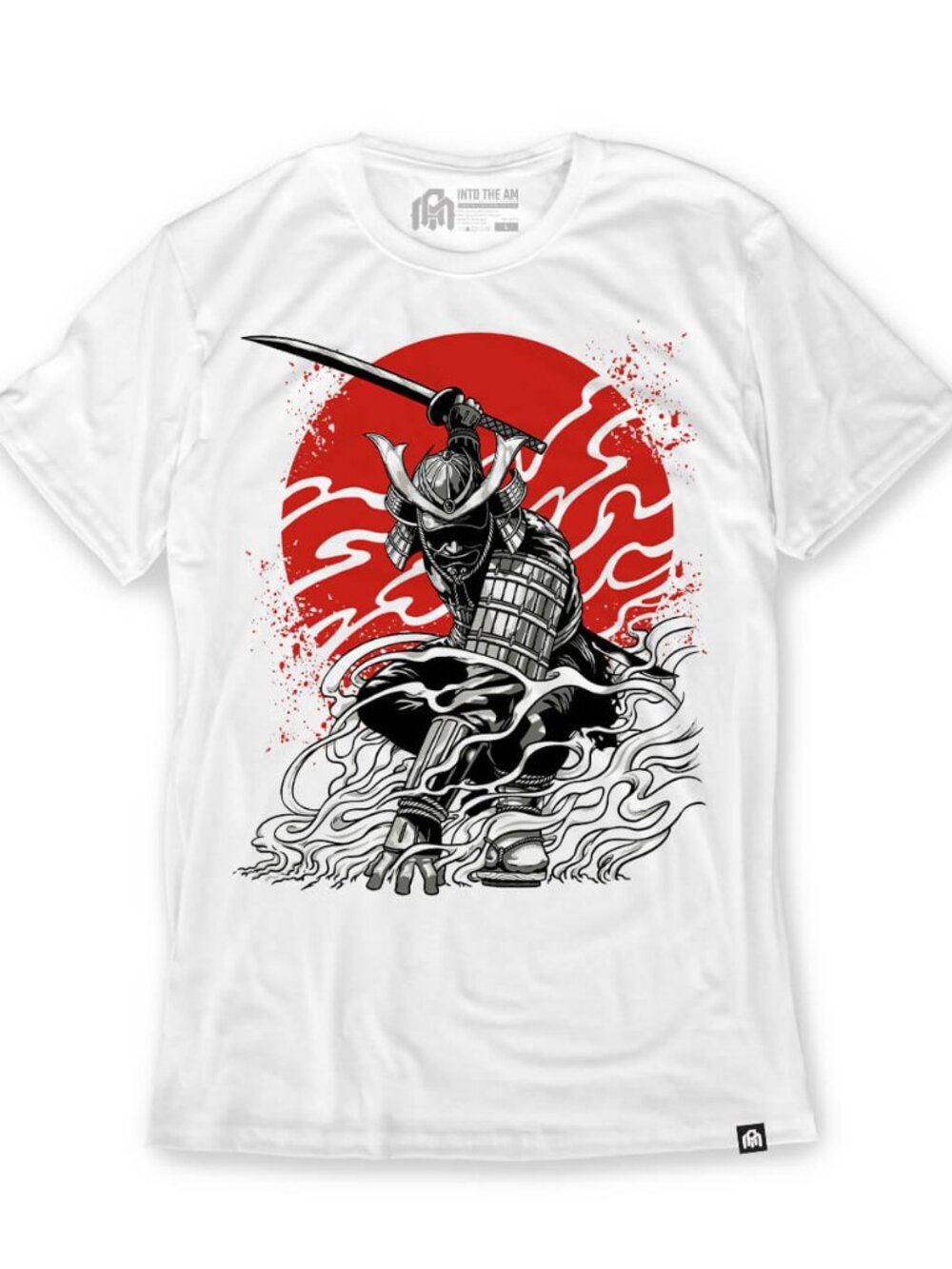 Crimson Blade Samurai Graphic Tee White Red Japanese Warrior Art Shirt